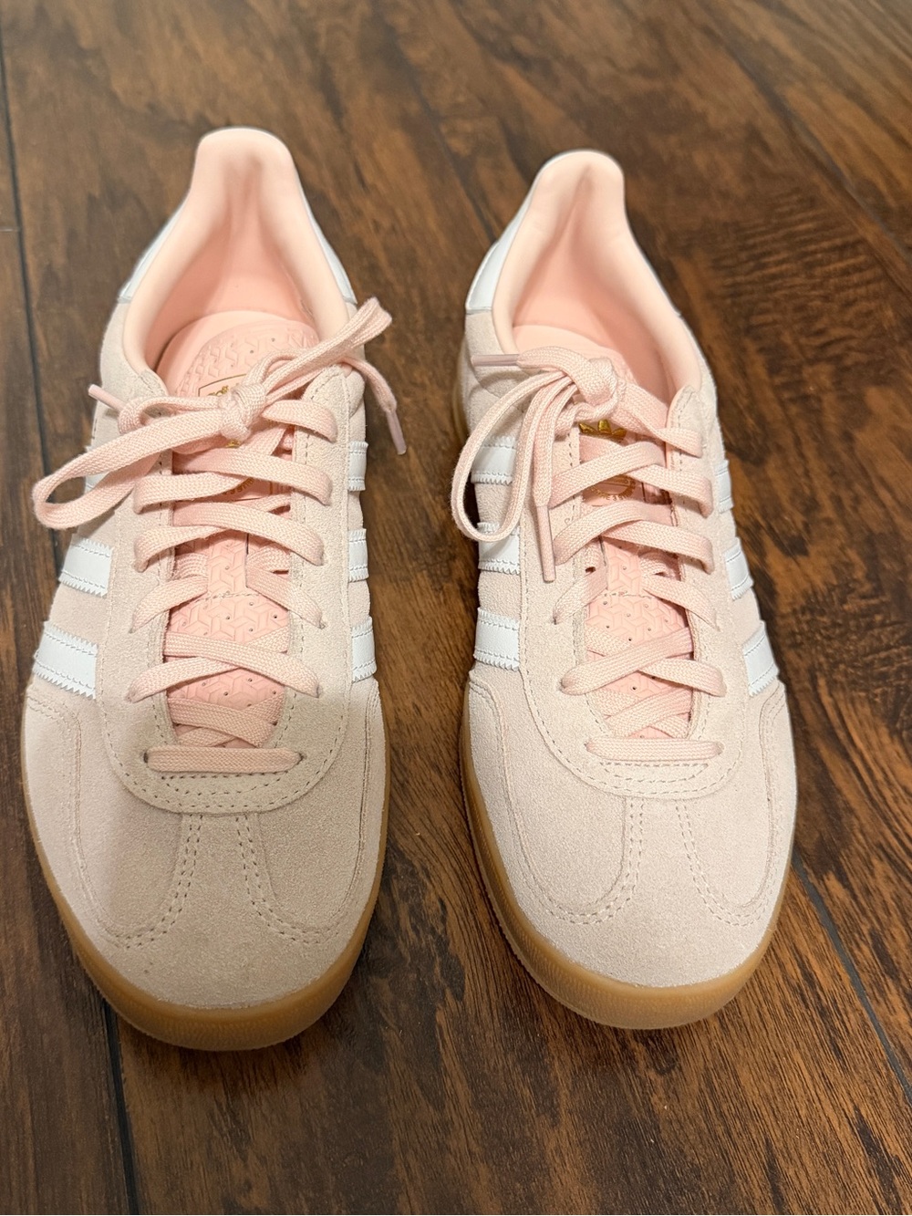 adidas gazelle Women’s Pale Pink Suede Sneakers with White Stripes